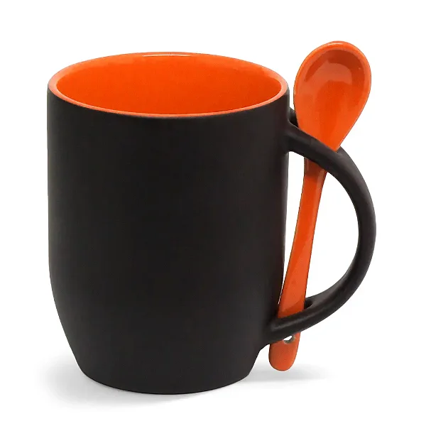 Caneca Mágica com Alça e Colher Laranja para Sublimação - Premium