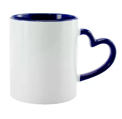 Caneca Branca com Alça Coração Azul escuro - Interior e Alça Colorida 325ml | Para Personalização/ Sublimação