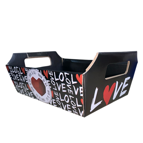 Cesta de Papel Cartão Estampa Love 23x19 cm - cesta para montar kits
