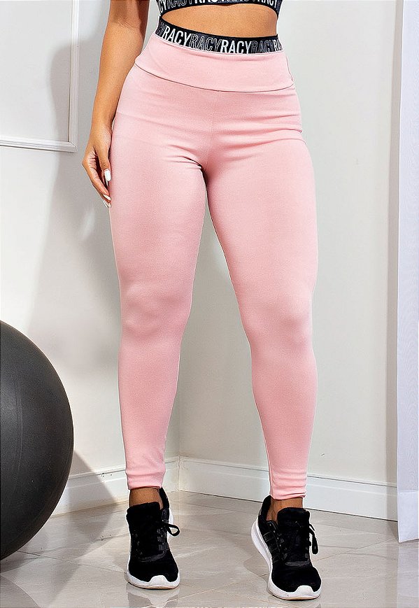 Calça Rose com Elástico Legging Cintura Alta