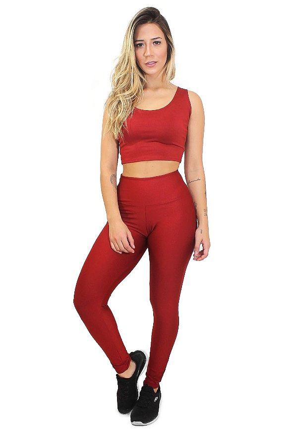 Conjunto Calça Legging e Cropped Basic Vinho