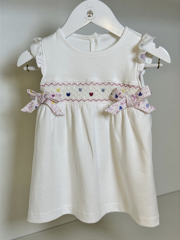 Vestido com calcinha Pima Ponto Smock Laços
