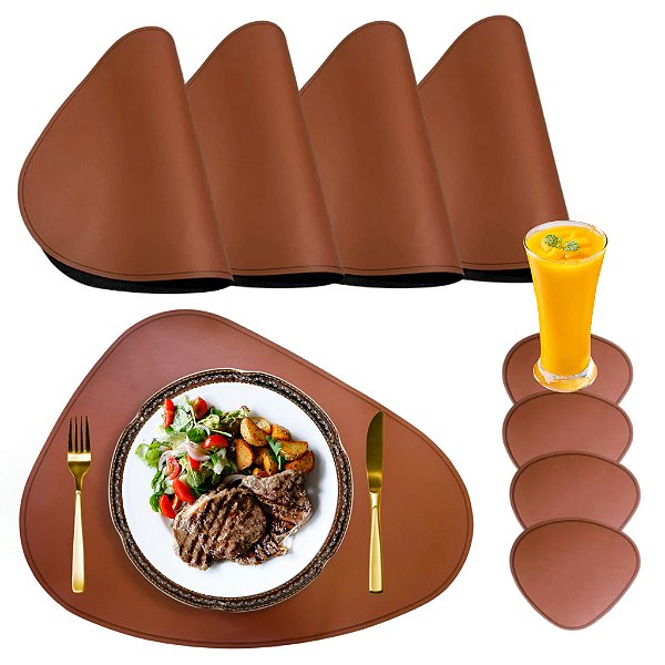 Kits de Peças Jogo Americano em Couro Sintético Sousplat Mesa Posta Cozinha Restaurante Jantar