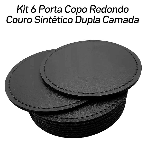Kit 6 Porta Copo Redondo Couro Sintético Dupla Camada P/ Mesa Bar Balcão Suor Chopp Cerveja