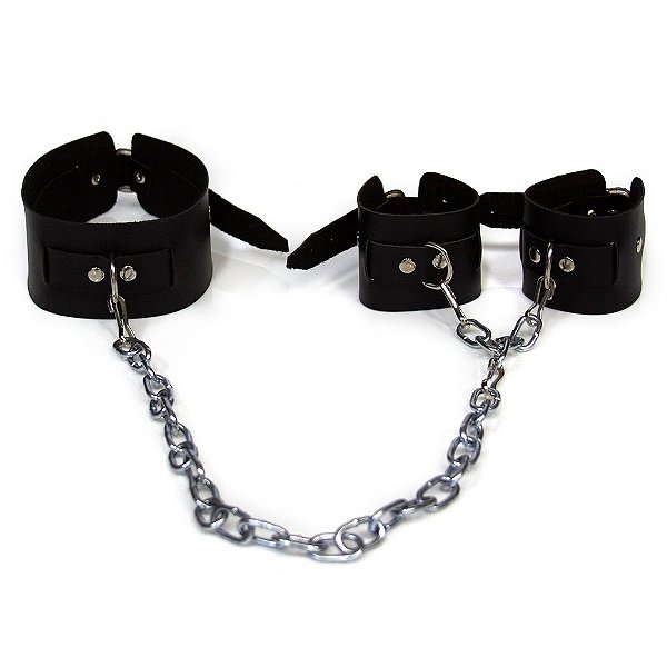 Kit Coleira e Algema com Corrente FETICHE BDSM