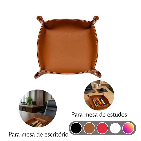 Porta Treco de mesa em Couro Sintético Premium Organizador Dupla Camada 18x18cm