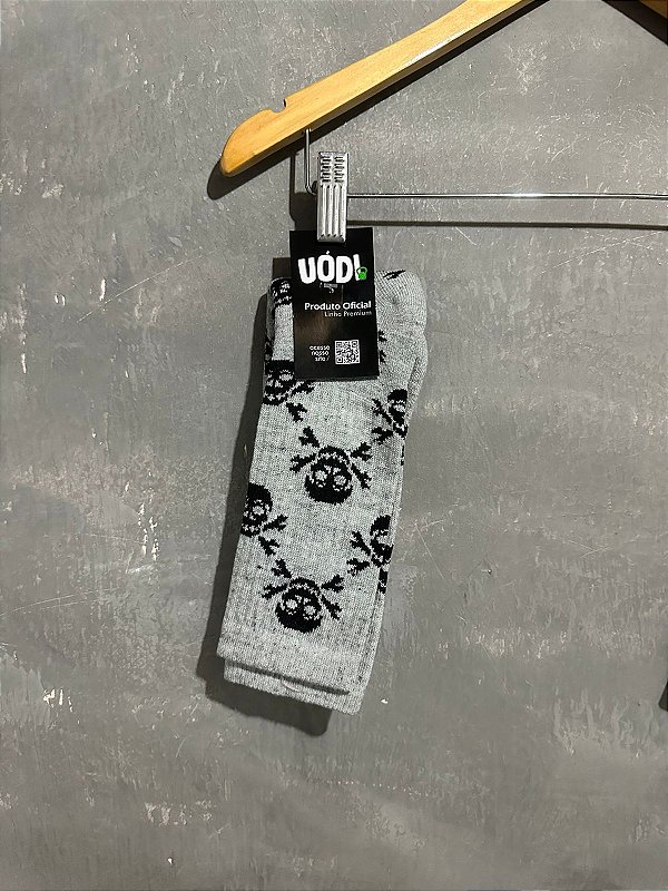 Meia Cano Longo - Skulls Cinza