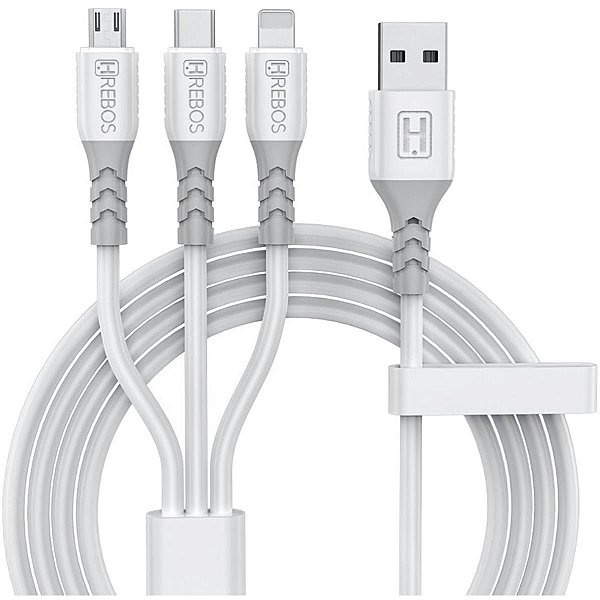 Cabo Carregador HRebos CB-36 3 em 1 Usb Lightning Tipo C V8