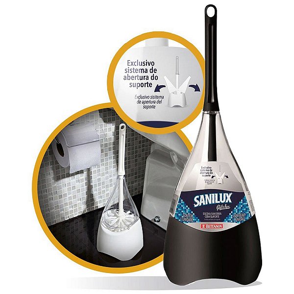 Escova Sanitária com Suporte Pétalas Abre Fecha Limpeza Vaso Sanitário