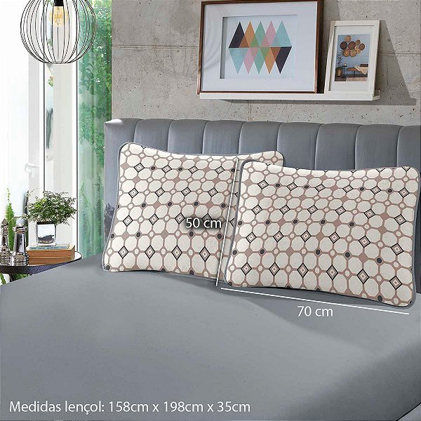 Jogo de Cama Lençol Queen Caulim Cinza 3 Peças Malha 100% Algodão