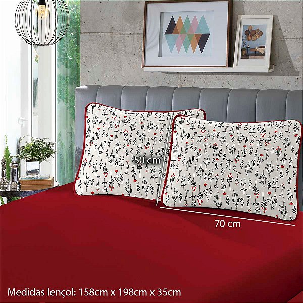 Jogo de Cama Lençol Queen Fresia Vermelho 3 Peças Malha 100% Algodão