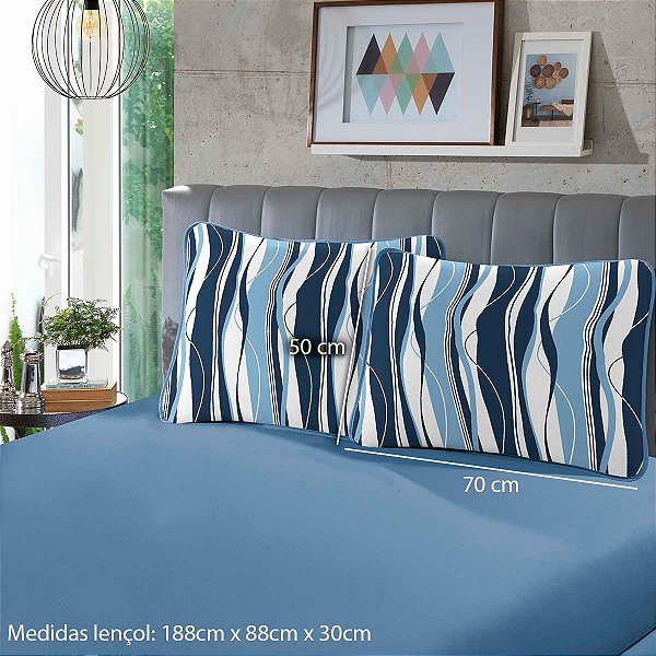 Jogo de Cama Lençol Solteiro Ribbon Azul 2 Peças Malha 100% Algodão