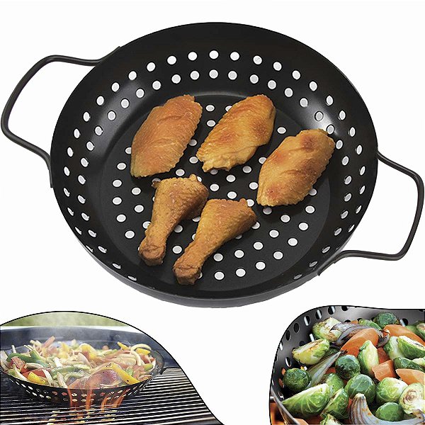 Assadeira Redonda para Churrasqueira Grelhar Legumes Frutos Mar Carne