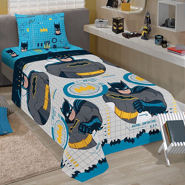 Jogo de Cama Lepper Batman Licenciado Lençol Sobrelençol Fronha 3 Peças