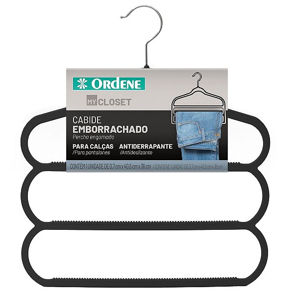 Cabide Emborrachado 3 Níveis para Calças My Closet Ordene Super Fino