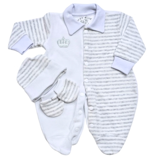 Macacão em Plush Branco Listrado