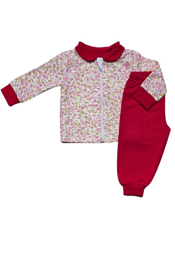 Conjunto Moletinho Flanelado Flores - Blusa e Calça