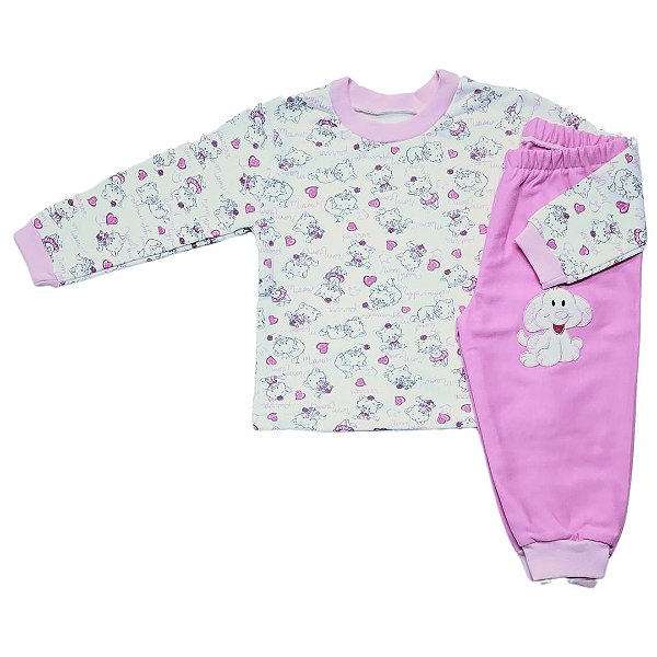 Conjunto Moletinho Flanelado Gatinhos Rosa - Blusa e Calça