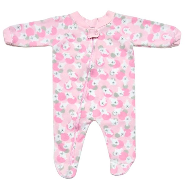 Macacão Soft Rosa Leão Marinho - zíper e pezinhos