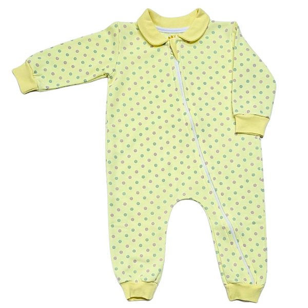 Macacão Moletinho Amarelo com Poá