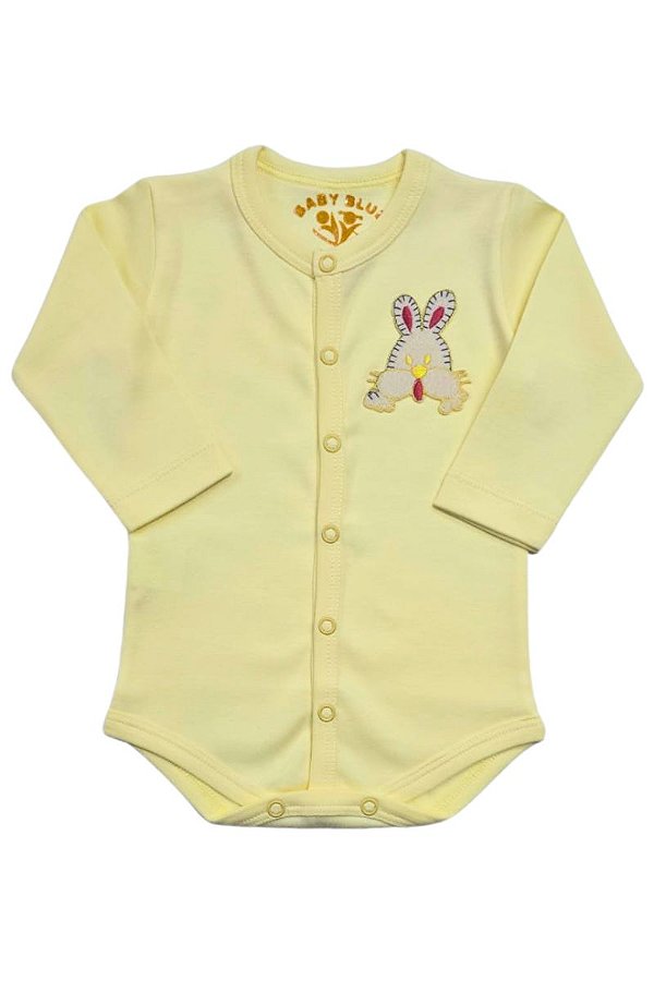 BODY MANGA LONGA AMARELO - BOTÃO FRONTAL