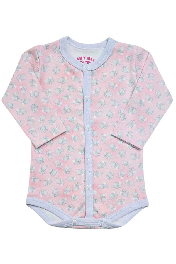 BODY MANGA LONGA ROSA ELEFANTE - BOTÃO FRONTAL
