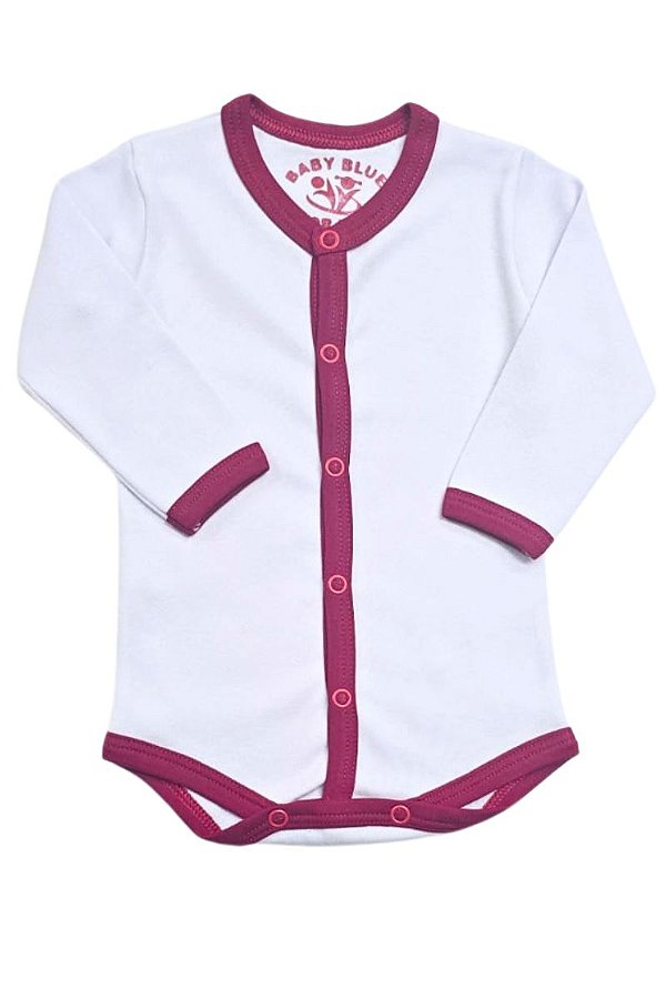 BODY MANGA LONGA BRANCO VIÉS VERMELHO - BOTÃO FRONTAL