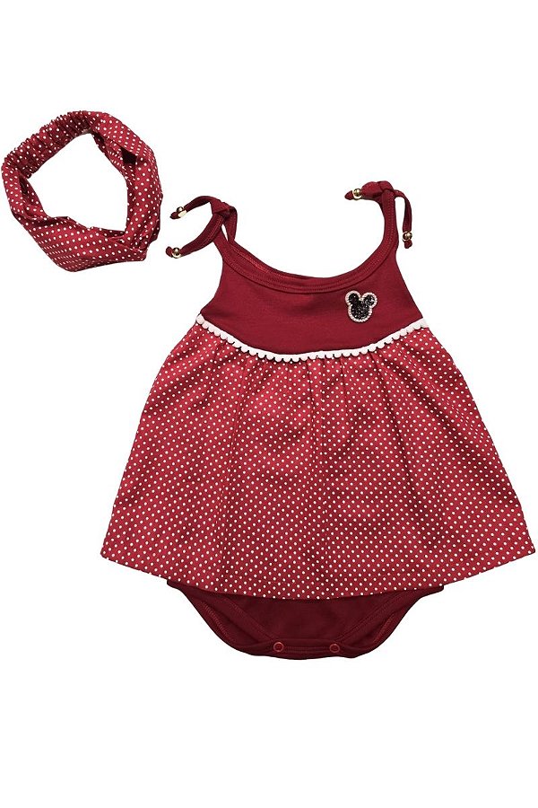 VESTIDO BEBÊ VERMELHO POÁ BRANCO