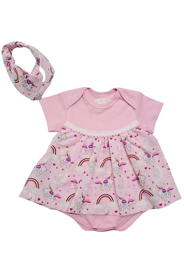 VESTIDO BEBÊ ROSA - UNICÓRNIO