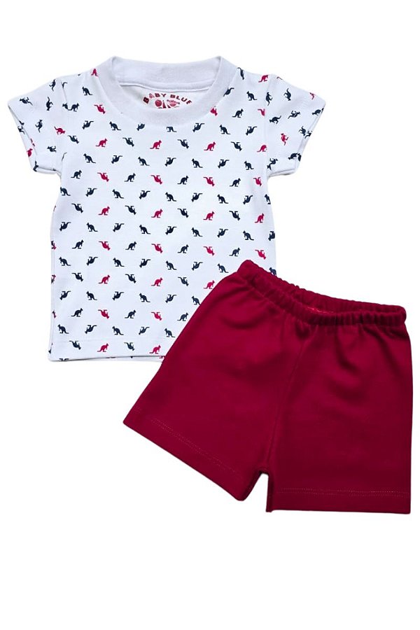 CONJUNTO - CAMISETA ESTAMPA CANGURU E SHORTS VERMELHO