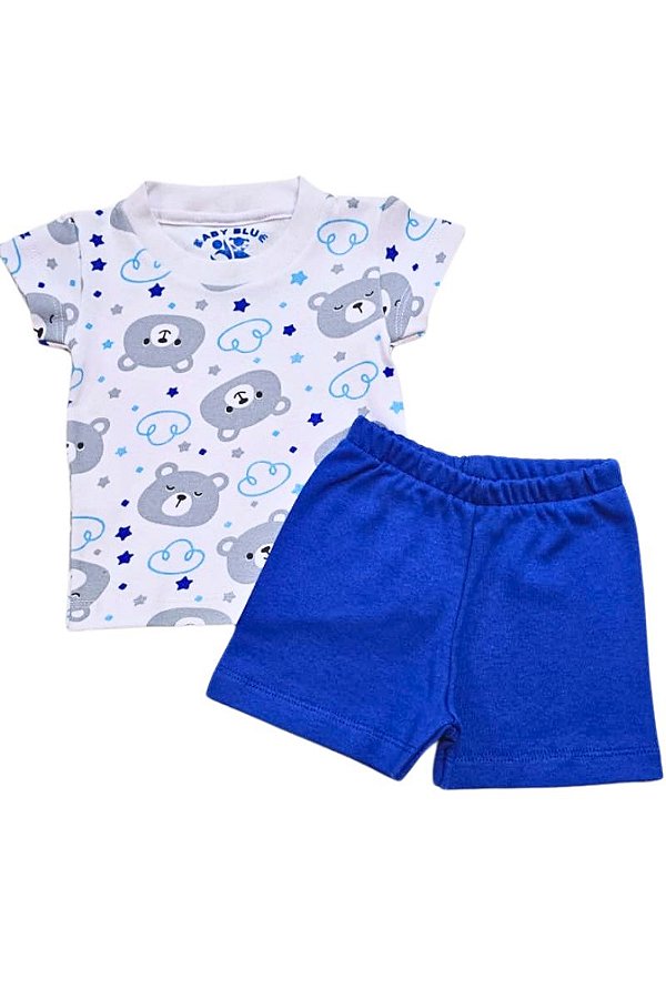 CONJUNTO - CAMISETA  ESTAMPA URSINHO E SHORTS AZUL