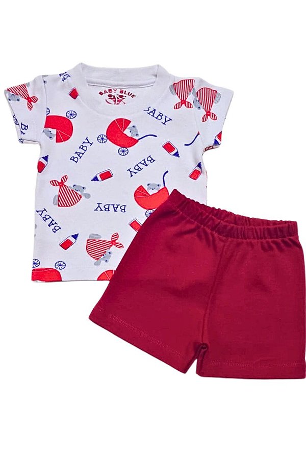 CONJUNTO - CAMISETA  ESTAMPA URSINHOS  E SHORTS VERMELHO