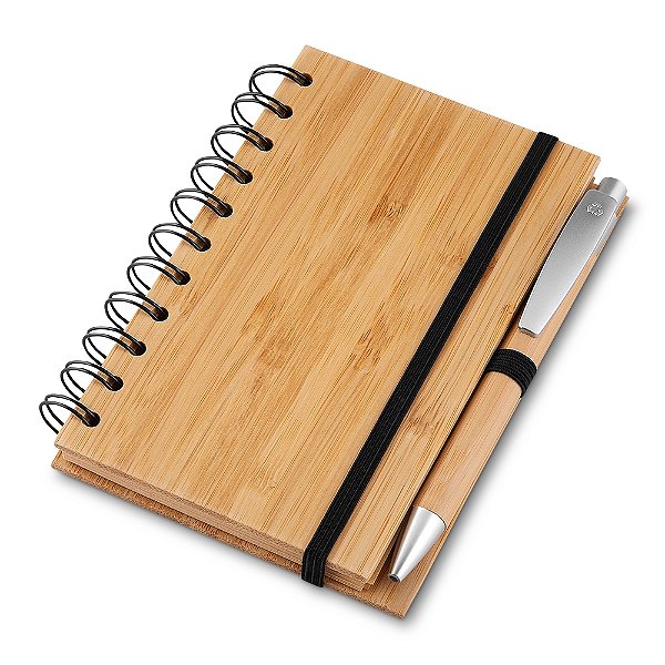 Caderno e Caneta em Bambu 15x11cm Personalizado