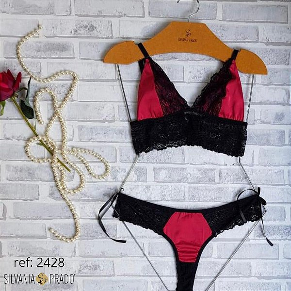 Conjunto sensual de Cetim e renda- Calcinha e Sutiã sem bojo- Silvania Prado -