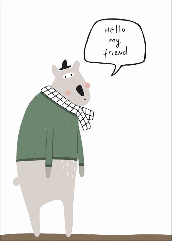 Quadro Infantil Urso "Hello my friend"