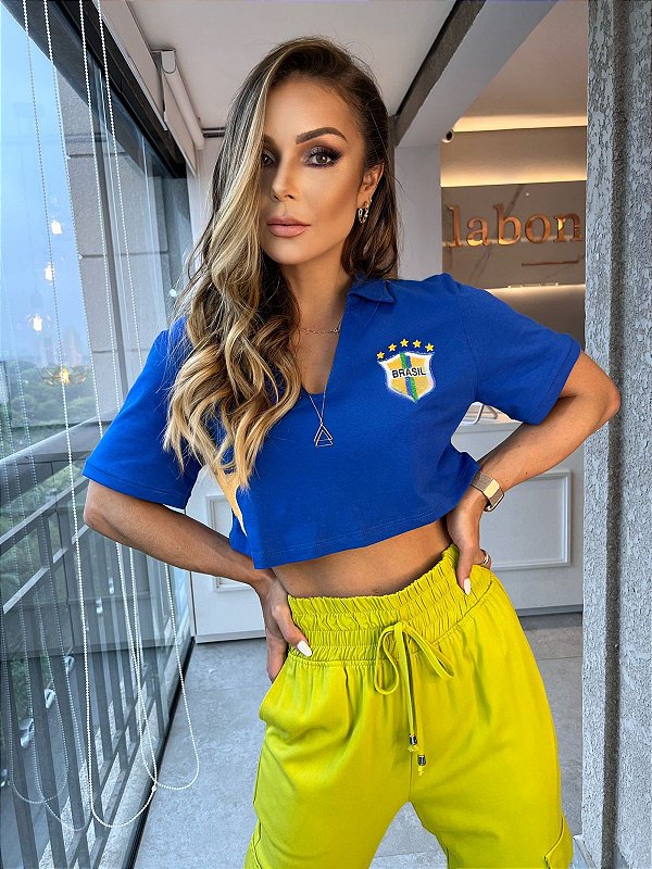 Cropped Polo Brasil Azul