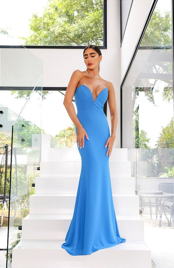 Vestido Longo Brita Azul