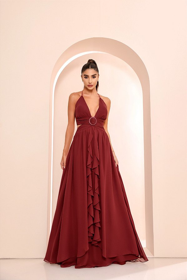 Vestido Longo Beth Marsala