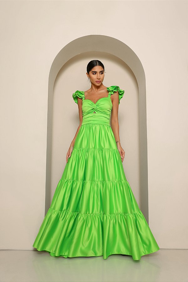 Vestido Longo Cetim Luiza Verde