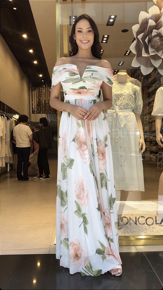Vestido Longo Floral Princesa