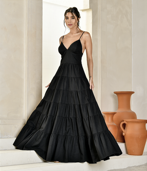 Vestido Longo Linho Verlu Preto
