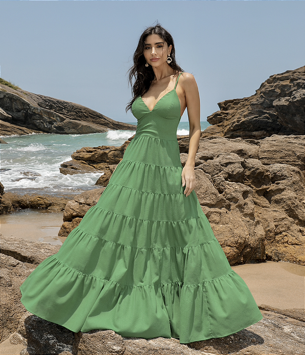 Vestido Longo Linho Verlu Verde