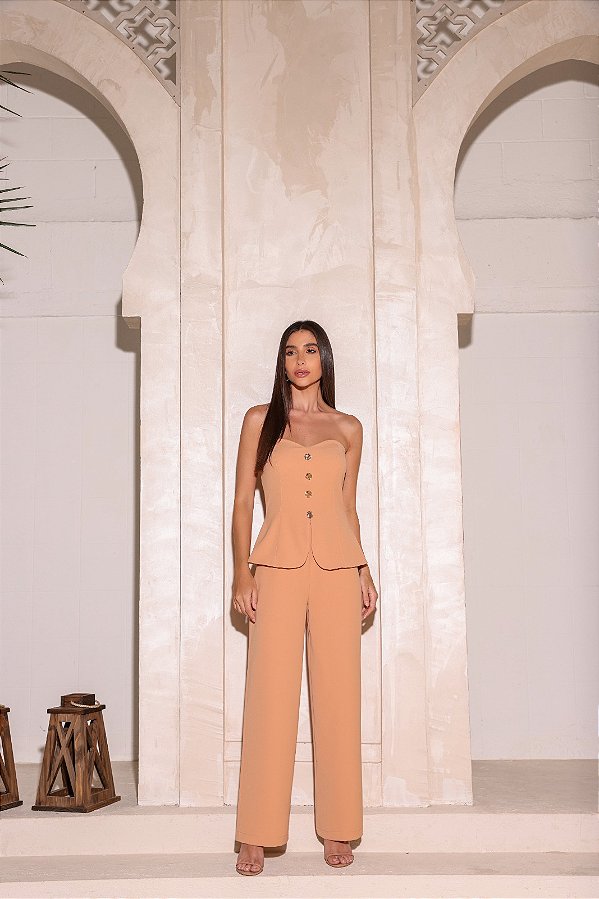 Macacao TQC Peplum Cole Camel