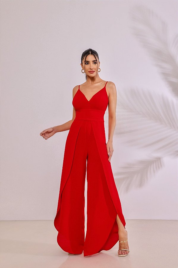 Macacao Alfaiataria Envelope Flavia Vermelho