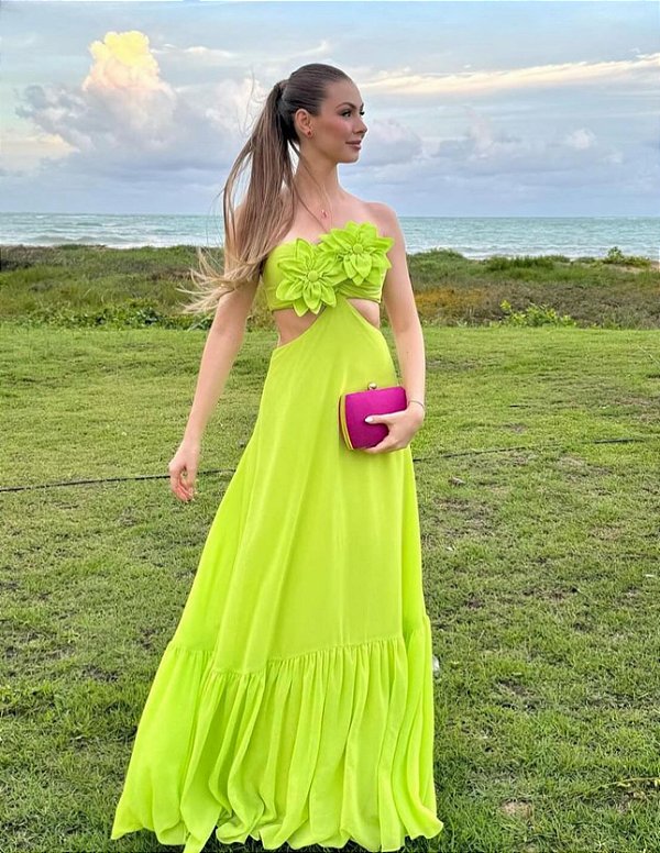 Vestido Longo Leve Flor Lima