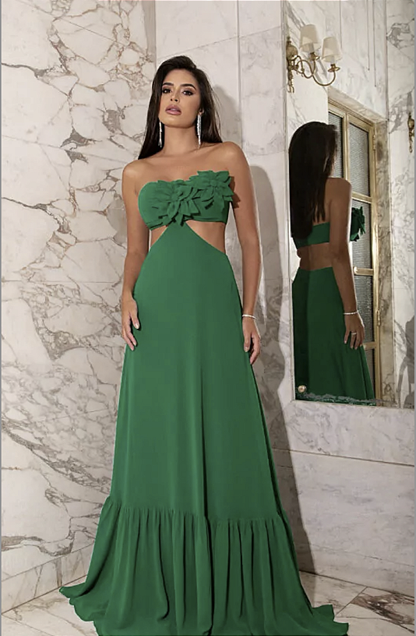 Vestido Longo Leve Flor Verde