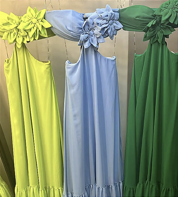 Vestido Longo Leve Flor Azul