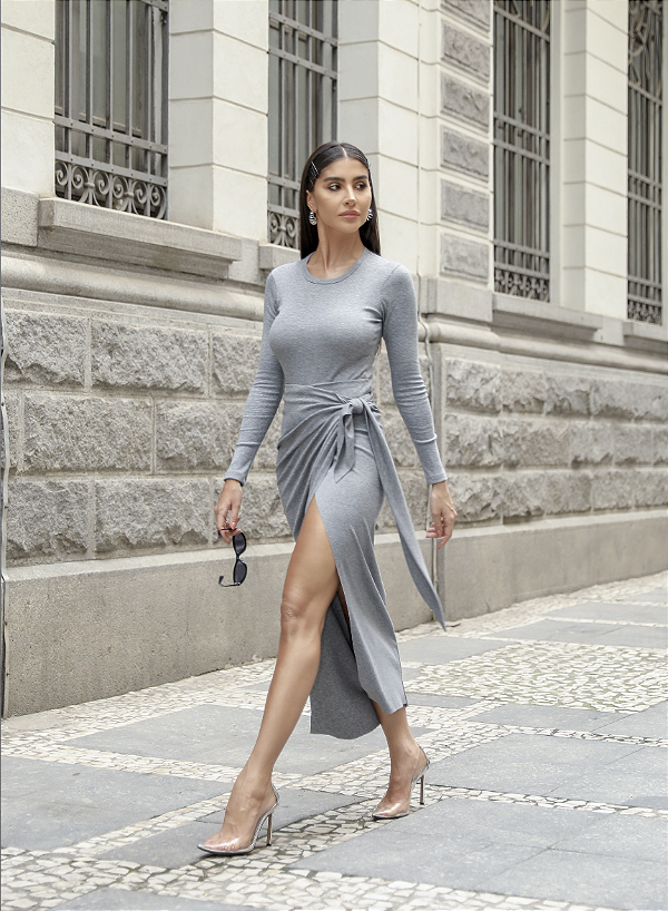 Vestido Body Modal Manga Longa Mescla