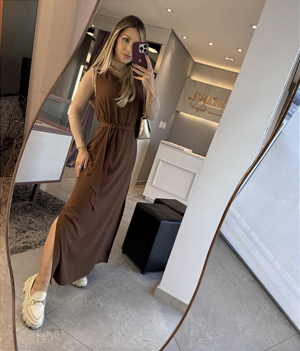 Vestido Midi Fabi Marrom