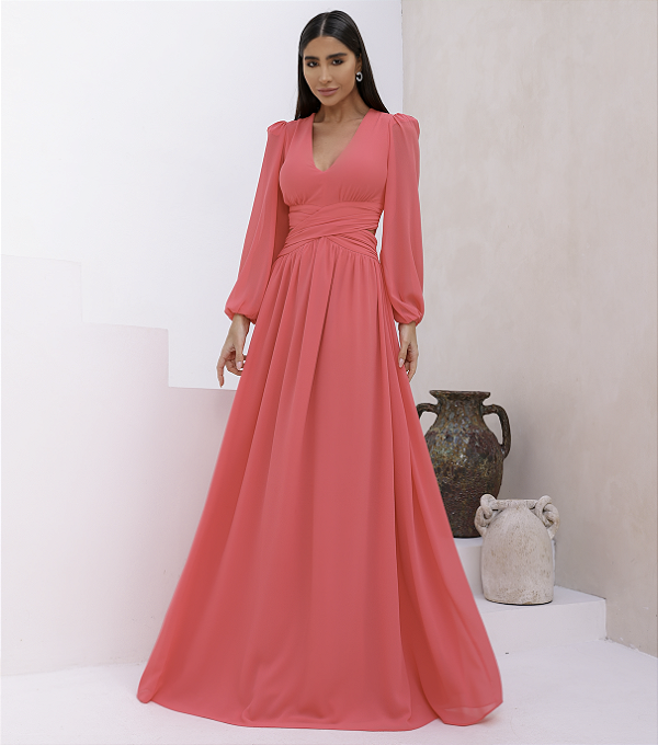 Vestido Longo Diamante Coral